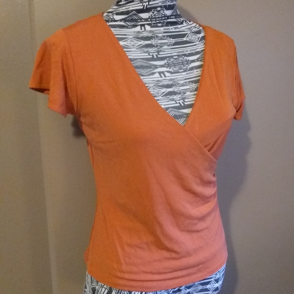 Jones New York orange faux wrap top